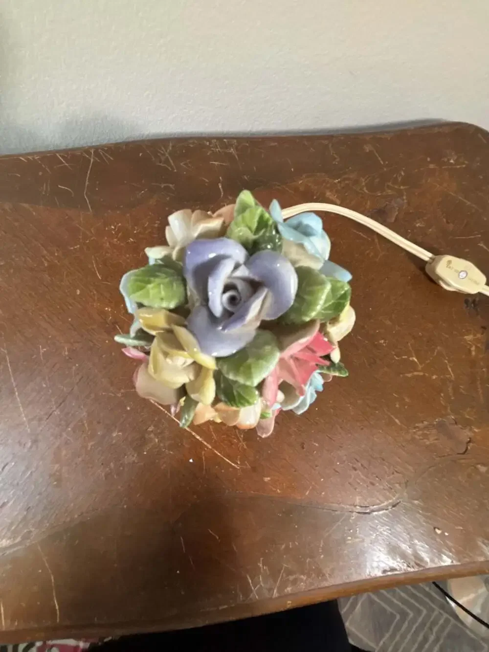 Vintage Capodimonte Ceramic Floral Rose Arrangement Night Light Lamp Base